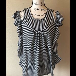 Black and white stripped ruffled shirt